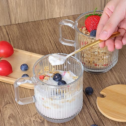 Moretoes 12oz Vintage Coffee Mugs, 6pcs Coffee Glass Mugs, Classic Vertical Stripes Coffee Cups, Aesthetic Cups Cute Drinking Glasses, Iced Coffee Cup