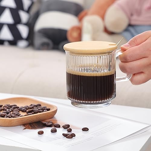 Moretoes 12oz Vintage Coffee Mugs, 6pcs Coffee Glass Mugs, Classic Vertical Stripes Coffee Cups, Aesthetic Cups Cute Drinking Glasses, Iced Coffee Cup