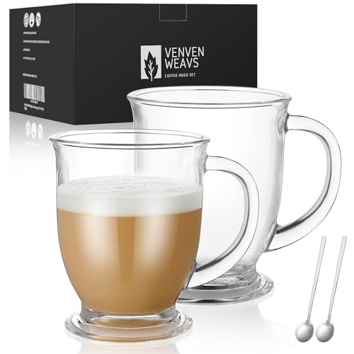 Elegant Set of 2 Clear Glass Coffee Mugs