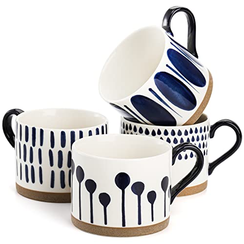 SOUJOY Handpainted Ceramic Coffee Mug Set, 4 pcs