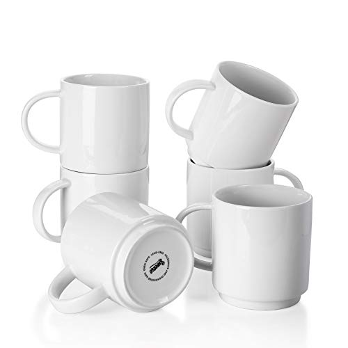 Stackable White Coffee Mugs Set of 6