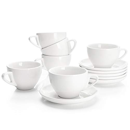 Sweese 6oz Porcelain Cappuccino Cups with Saucers