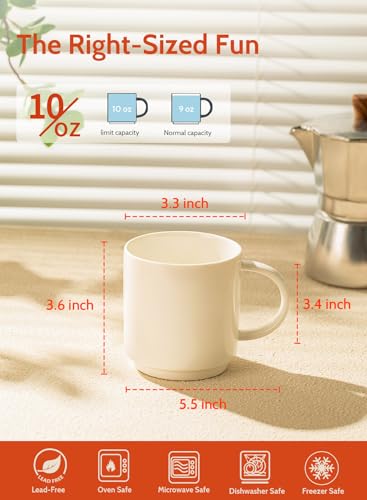 Stackable White Coffee Mugs Set of 6