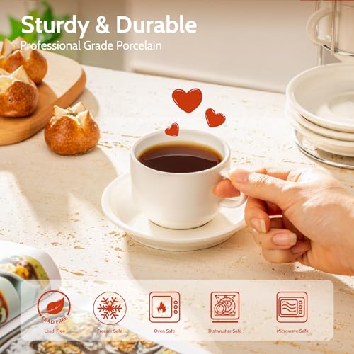 Stackable Porcelain Cappuccino Cups and Saucers Set