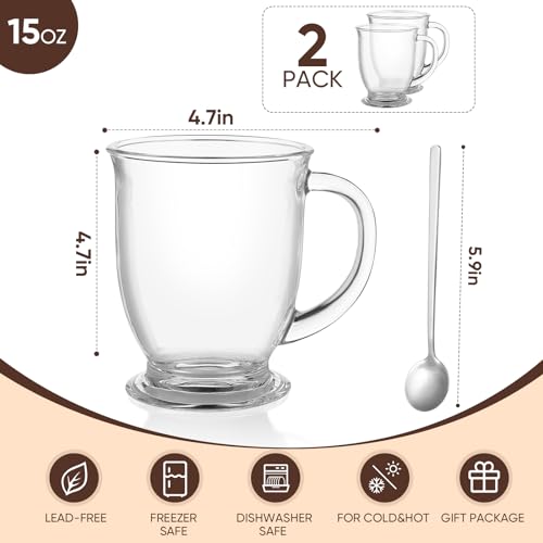 Elegant Set of 2 Clear Glass Coffee Mugs