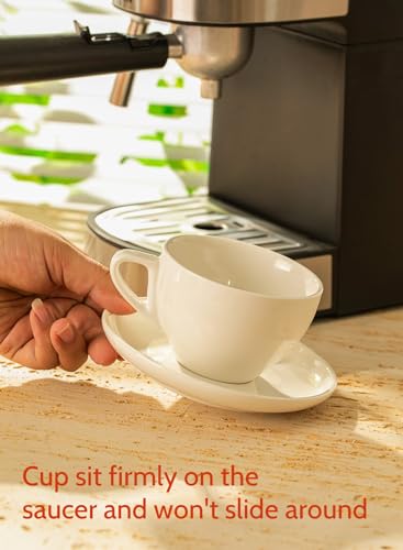 Sweese 6oz Porcelain Cappuccino Cups with Saucers