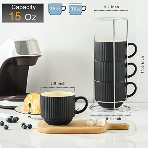 Ceramic Stackable Coffee Mug Set of 4 - Black
