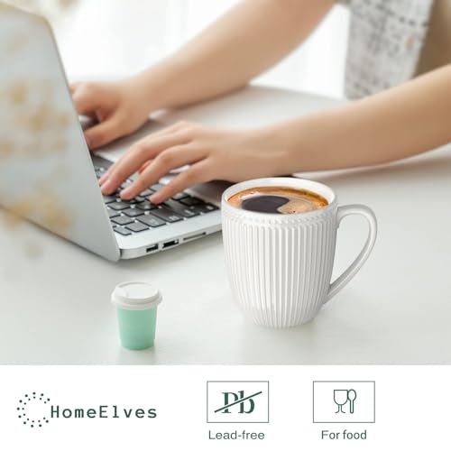 Set of 6 Embossed White Coffee Mugs