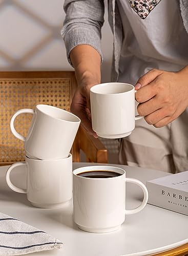 Stackable White Coffee Mugs Set of 6