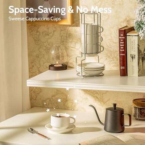 Stackable Porcelain Cappuccino Cups and Saucers Set