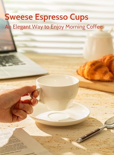 Sweese 6oz Porcelain Cappuccino Cups with Saucers