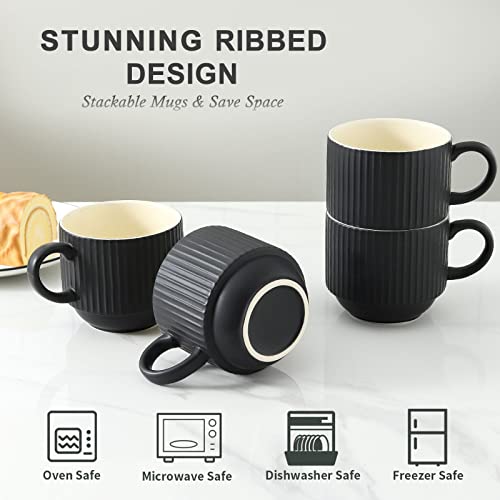 Ceramic Stackable Coffee Mug Set of 4 - Black