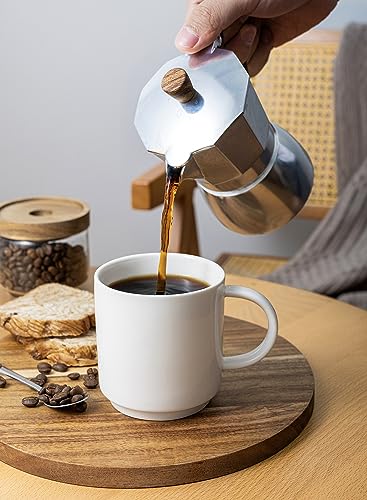 Stackable White Coffee Mugs Set of 6