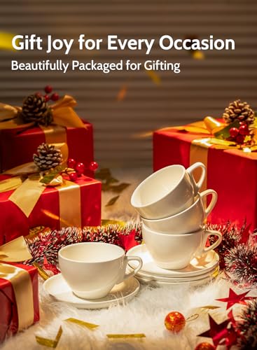 Sweese 6oz Porcelain Cappuccino Cups with Saucers