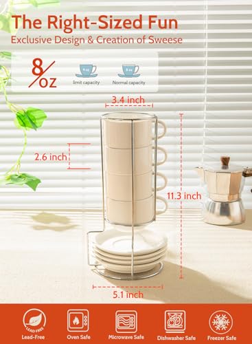 Stackable Porcelain Cappuccino Cups and Saucers Set