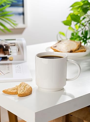 Stackable White Coffee Mugs Set of 6