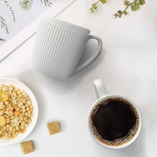 Set of 6 Embossed White Coffee Mugs