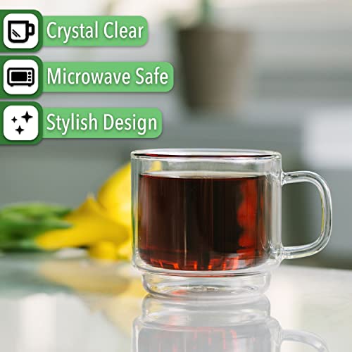 BTaT- Stackable Insulated Coffee Mugs, Glass Tea Mugs, Set of 4 (12 oz, 350 ml), Double Wall Glass Coffee Cups, Tea Cups, Latte Cups, Beer Glasses, Latte Mug, Clear Mugs