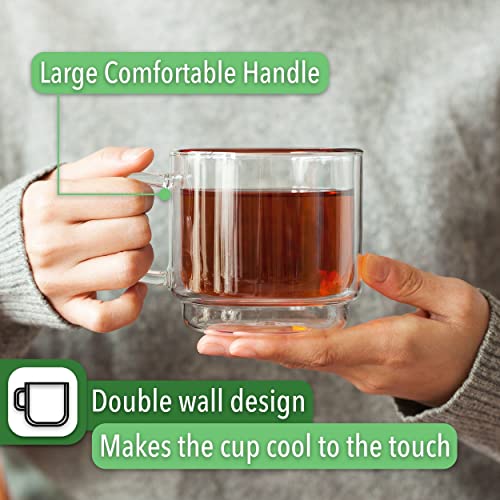 BTaT- Stackable Insulated Coffee Mugs, Glass Tea Mugs, Set of 4 (12 oz, 350 ml), Double Wall Glass Coffee Cups, Tea Cups, Latte Cups, Beer Glasses, Latte Mug, Clear Mugs