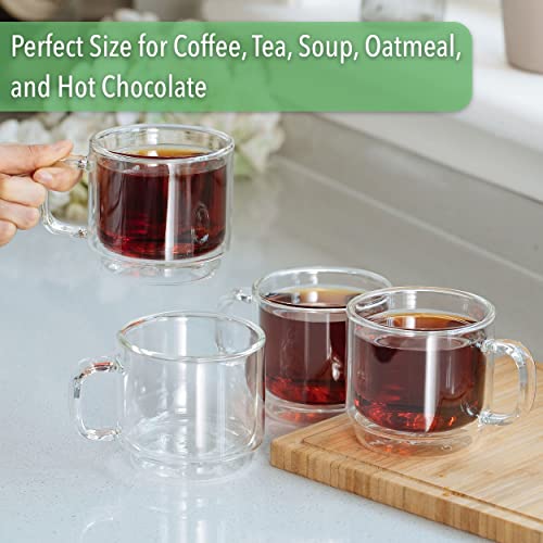BTaT- Stackable Insulated Coffee Mugs, Glass Tea Mugs, Set of 4 (12 oz, 350 ml), Double Wall Glass Coffee Cups, Tea Cups, Latte Cups, Beer Glasses, Latte Mug, Clear Mugs