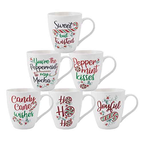 Pfaltzgraff Winterberry Holiday Whimsical Coffee Mugs, 6 Count (Pack of 1), Multicolor