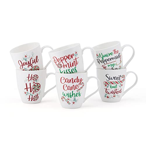Pfaltzgraff Winterberry Holiday Whimsical Coffee Mugs, 6 Count (Pack of 1), Multicolor