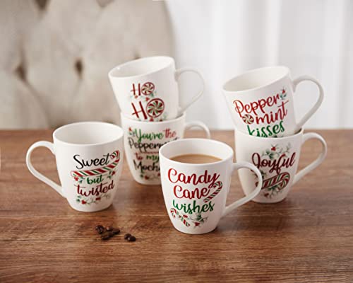 Pfaltzgraff Winterberry Holiday Whimsical Coffee Mugs, 6 Count (Pack of 1), Multicolor