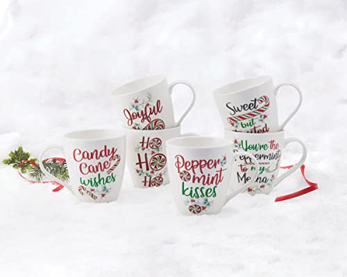 Pfaltzgraff Winterberry Holiday Whimsical Coffee Mugs, 6 Count (Pack of 1), Multicolor