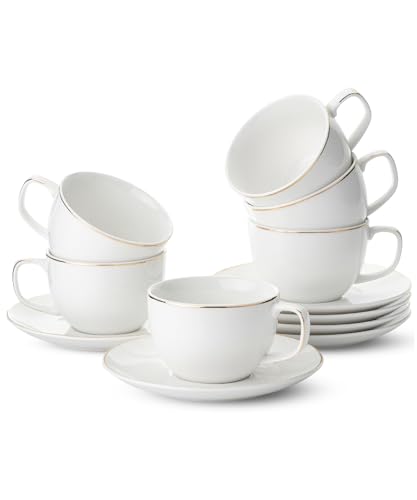 Elegant White Tea Cups Set with Gold Trim