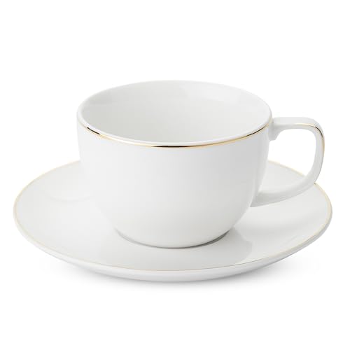 Elegant White Tea Cups Set with Gold Trim