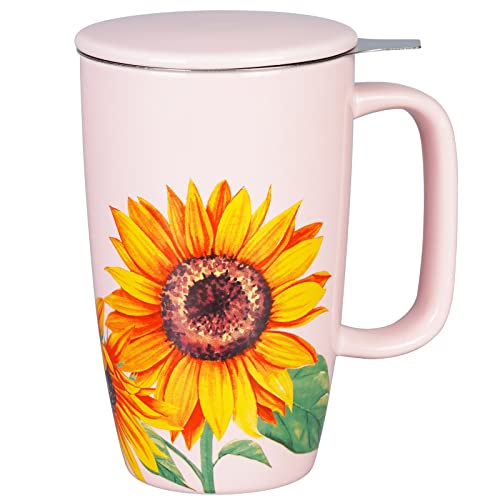 Sunflower Ceramic Tea Cup with Infuser and Lid