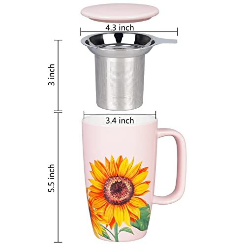 Sunflower Ceramic Tea Cup with Infuser and Lid