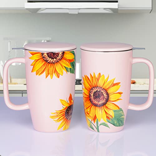 Sunflower Ceramic Tea Cup with Infuser and Lid
