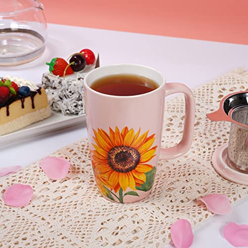 Sunflower Ceramic Tea Cup with Infuser and Lid