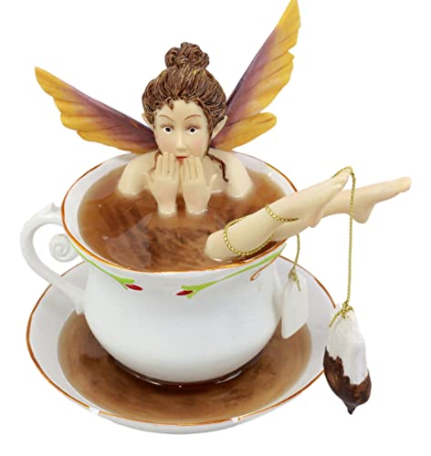 Fairy Bathing in Tea Cup Figurine 5" H