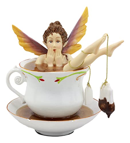 Fairy Bathing in Tea Cup Figurine 5" H