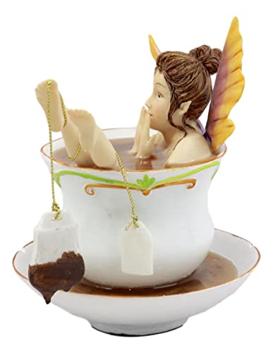 Fairy Bathing in Tea Cup Figurine 5" H