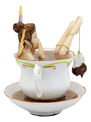 Fairy Bathing in Tea Cup Figurine 5" H