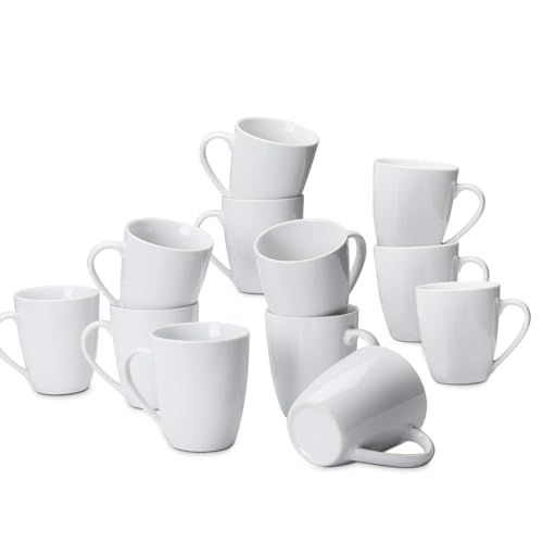 12 Count White Porcelain Coffee Mug Set