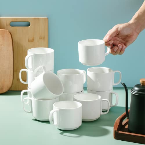 Stackable White Coffee Mugs, 12 Pack, 12 Oz