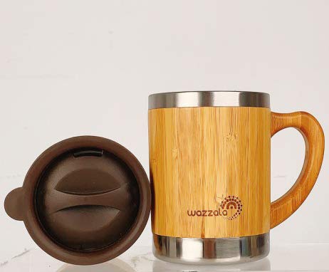 Wazzala Stainless Steel Bamboo Travel Mug - 11 Oz
