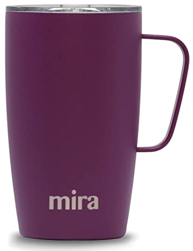 MIRA 18 oz Insulated Coffee Mug with Handle and Lid, Cup Holder Friendly, Stainless Steel, Iris