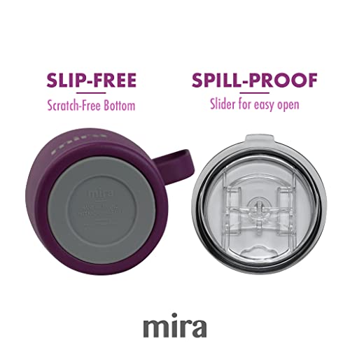 MIRA 18 oz Insulated Coffee Mug with Handle and Lid, Cup Holder Friendly, Stainless Steel, Iris