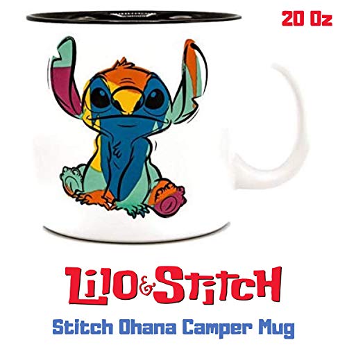 Silver Buffalo Disney Lilo and Stitch Ohana Colorful and Abstract Ceramic Coffee Camper Mug, 20 oz