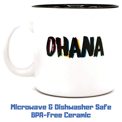 Silver Buffalo Disney Lilo and Stitch Ohana Colorful and Abstract Ceramic Coffee Camper Mug, 20 oz