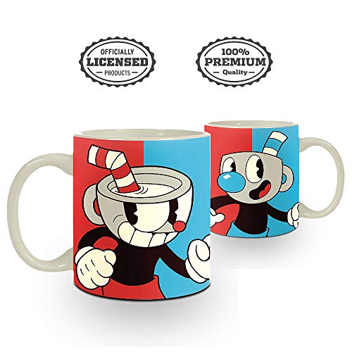 JUST FUNKY Cuphead & Mugman Coffee Mug [16 oz.] Ceramic Gamer Cup, Tea Mug, Hot or Cold Drinks