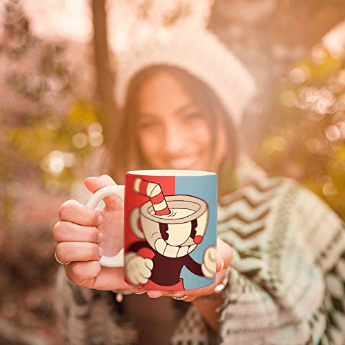 JUST FUNKY Cuphead & Mugman Coffee Mug [16 oz.] Ceramic Gamer Cup, Tea Mug, Hot or Cold Drinks