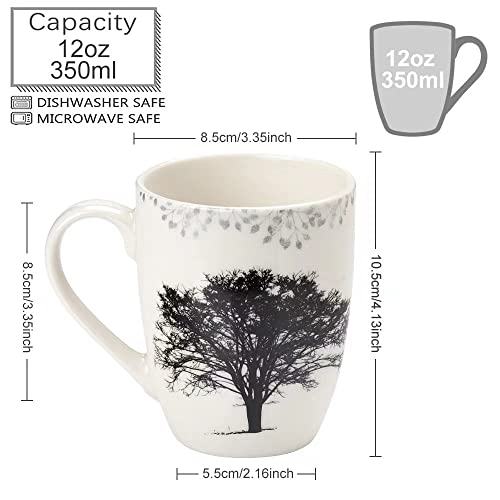 Set of 4 Tree Pattern Ceramic Coffee Mugs