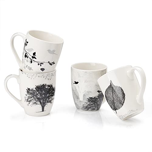 Set of 4 Tree Pattern Ceramic Coffee Mugs