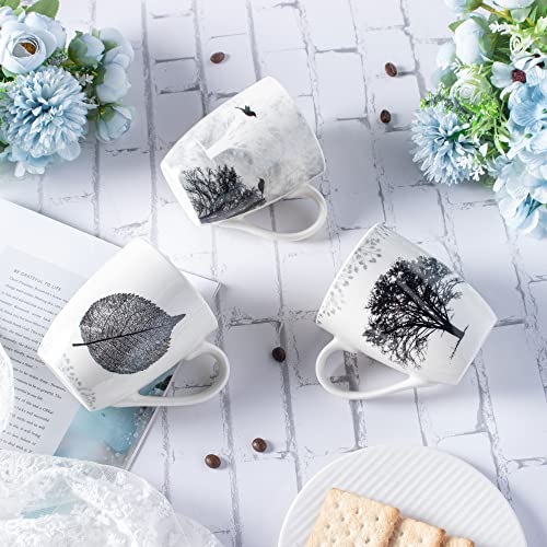Set of 4 Tree Pattern Ceramic Coffee Mugs